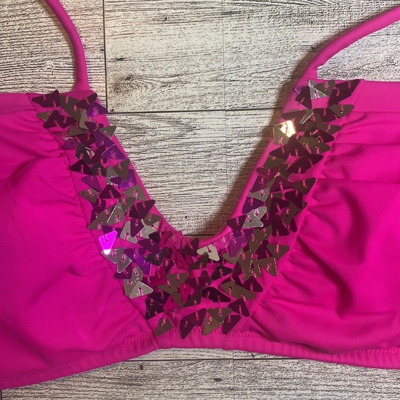 Victoria’s Secret | Hot Pink Halter Sequin Bikini Top | Size Medium - Picture 3 of 6